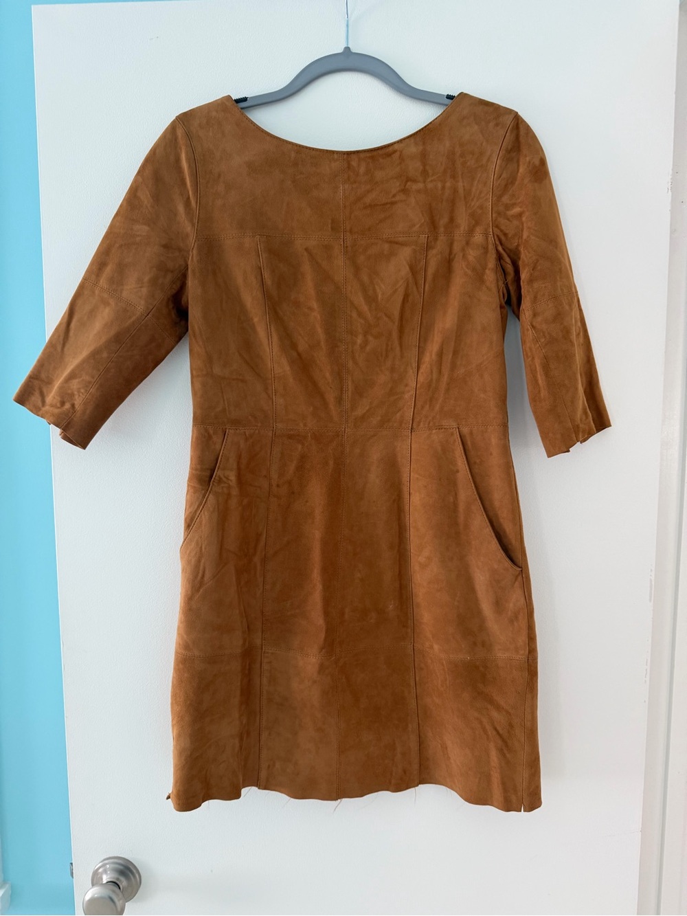Cognac Real Suede Dress w Pockets M
